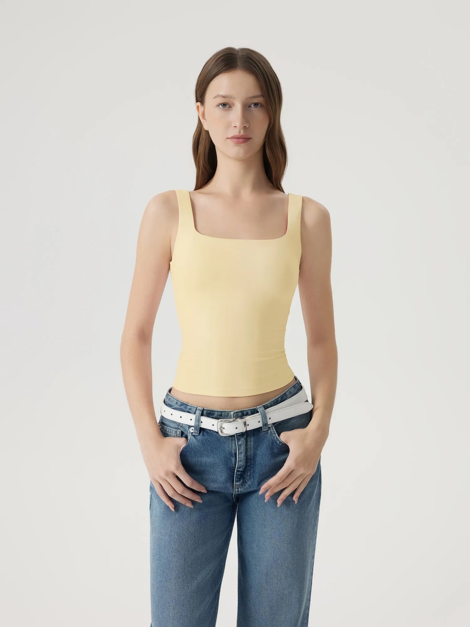 Square Neck Double Lined Backless Tank Top-SUUKSESS-SUUKSESS