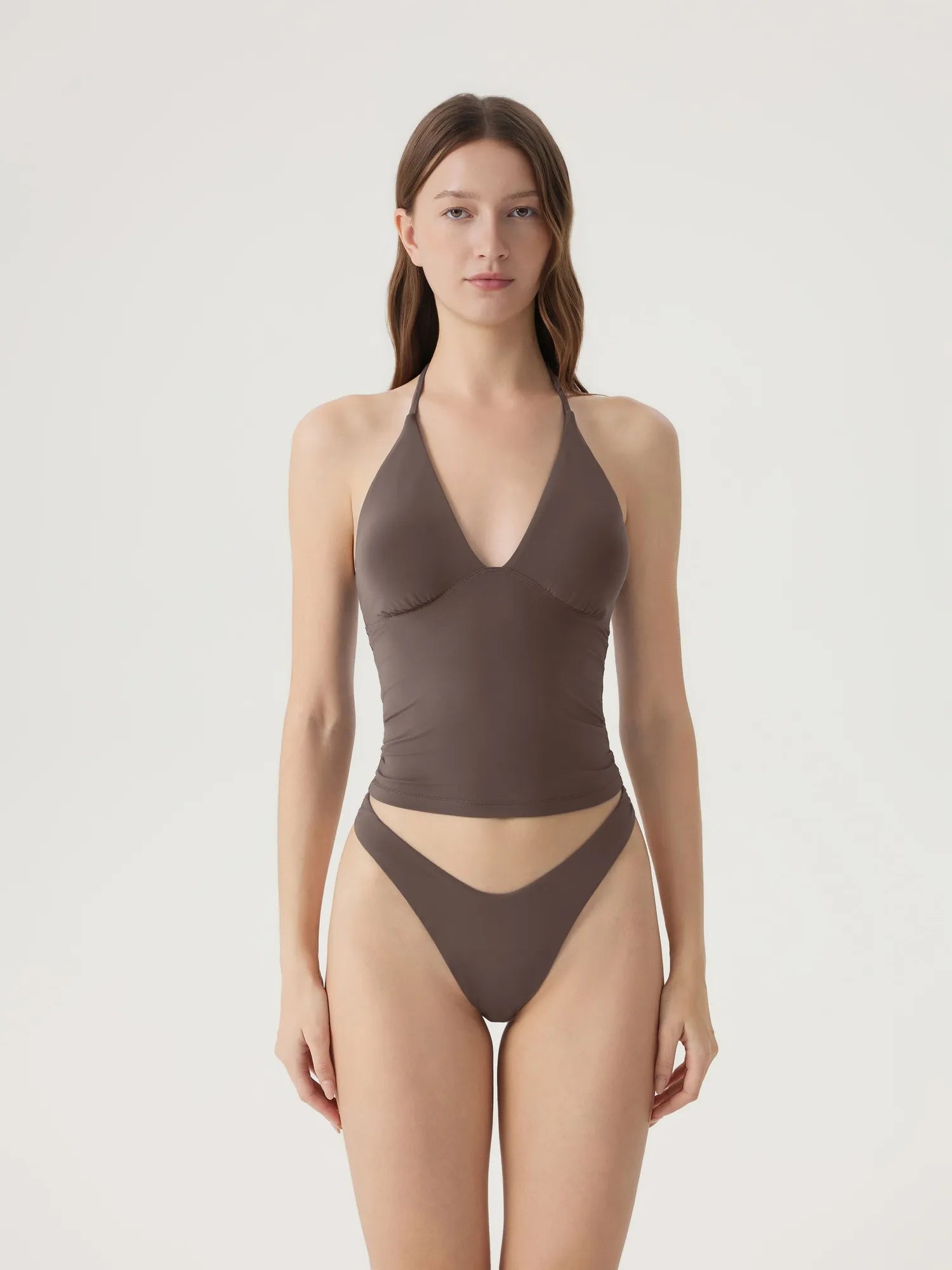 Halter V neck Tank Top-SUUKSESS-Brown-XS-SUUKSESS