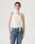 Off Shoulder Halter High Neck Tank Tops with Scarf-SUUKSESS-White-XS-SUUKSESS