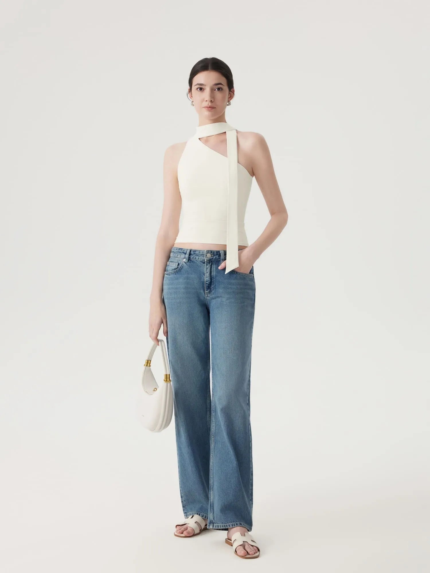 Off Shoulder Halter High Neck Tank Tops with Scarf-SUUKSESS-SUUKSESS