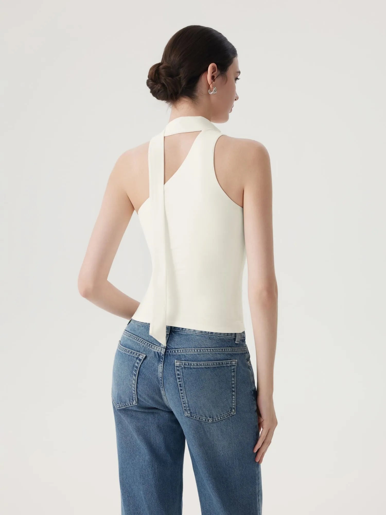 Off Shoulder Halter High Neck Tank Tops with Scarf-SUUKSESS-SUUKSESS