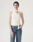Off Shoulder Halter High Neck Tank Tops with Scarf-SUUKSESS-SUUKSESS