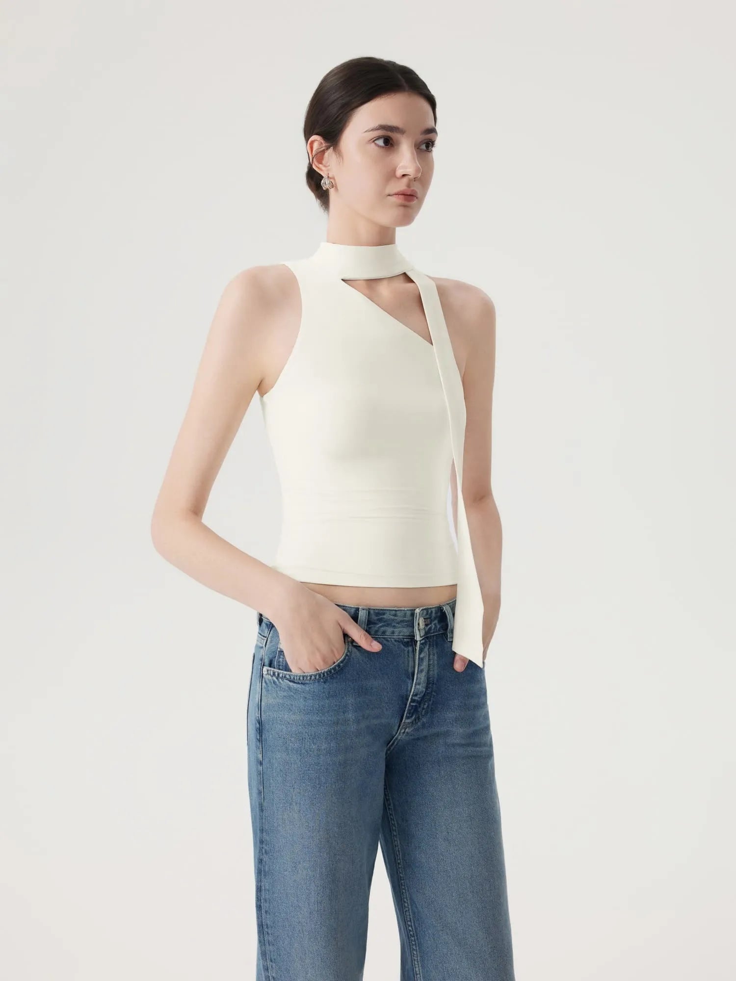 Off Shoulder Halter High Neck Tank Tops with Scarf-SUUKSESS-SUUKSESS