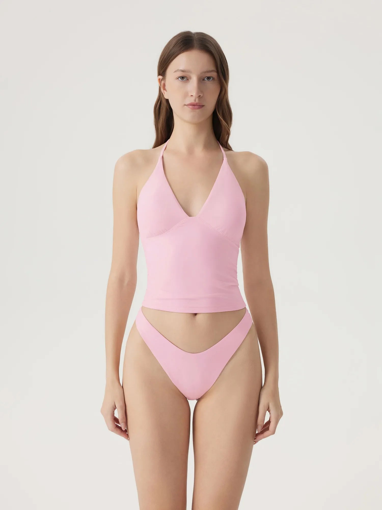 Halter V neck Tank Top-SUUKSESS-Pink-XS-SUUKSESS