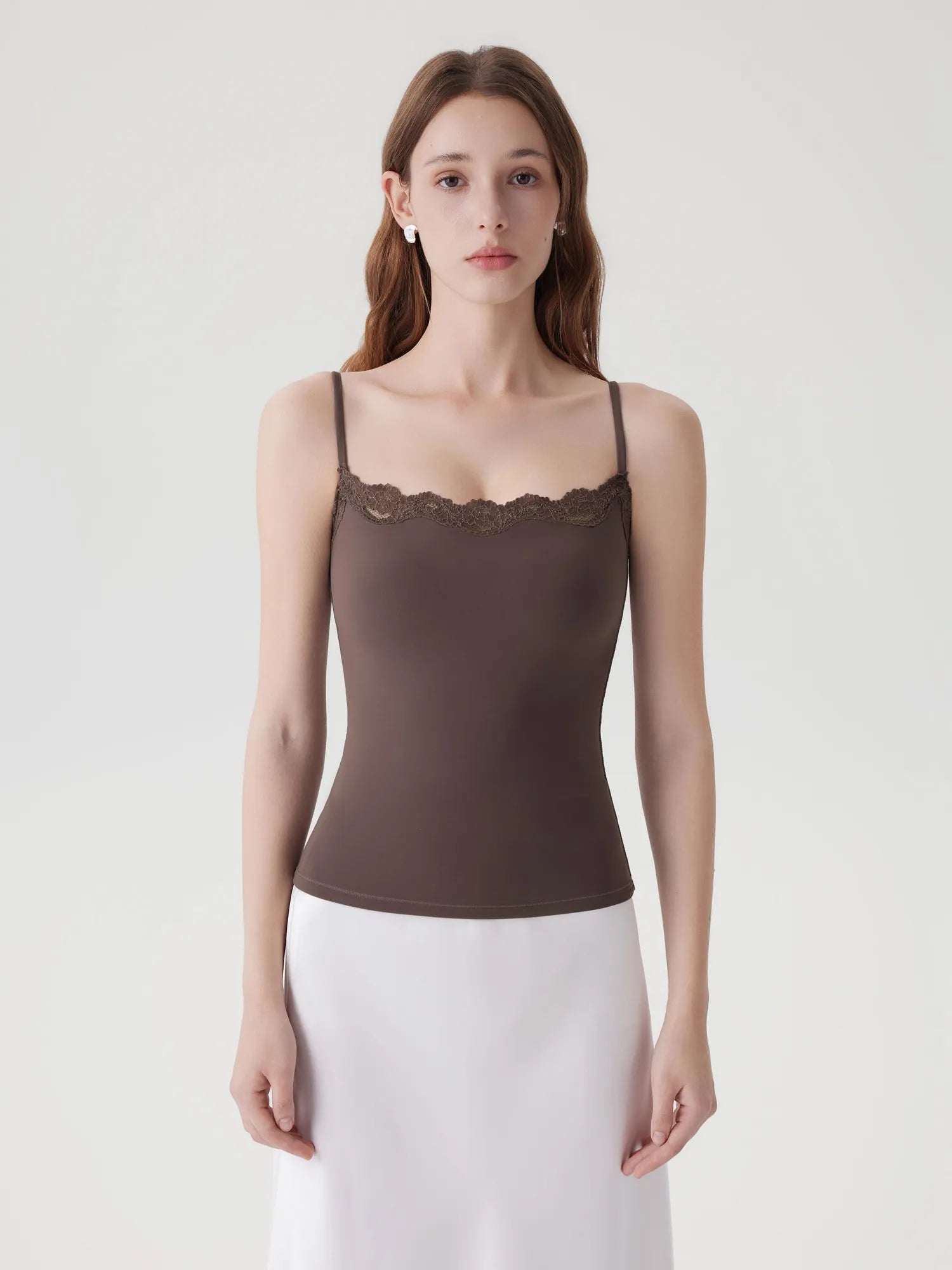 Double Lined Lace Cami Tank Top-SUUKSESS-Brown-XS-SUUKSESS