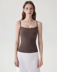 Double Lined Lace Cami Tank Top-SUUKSESS-Brown-XS-SUUKSESS