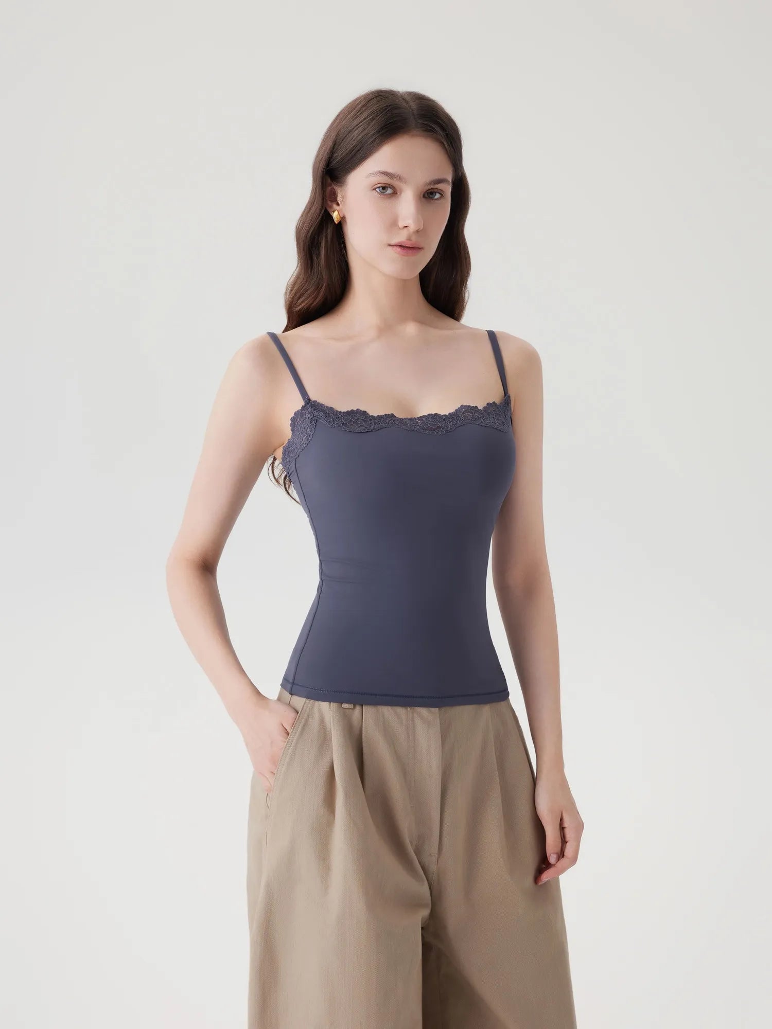 Double Lined Lace Cami Tank Top-SUUKSESS-Navy-XS-SUUKSESS