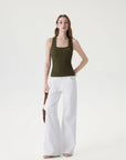 Cotton Ribbed Square Neck Tank Tops-SUUKSESS-Olive-XS-SUUKSESS