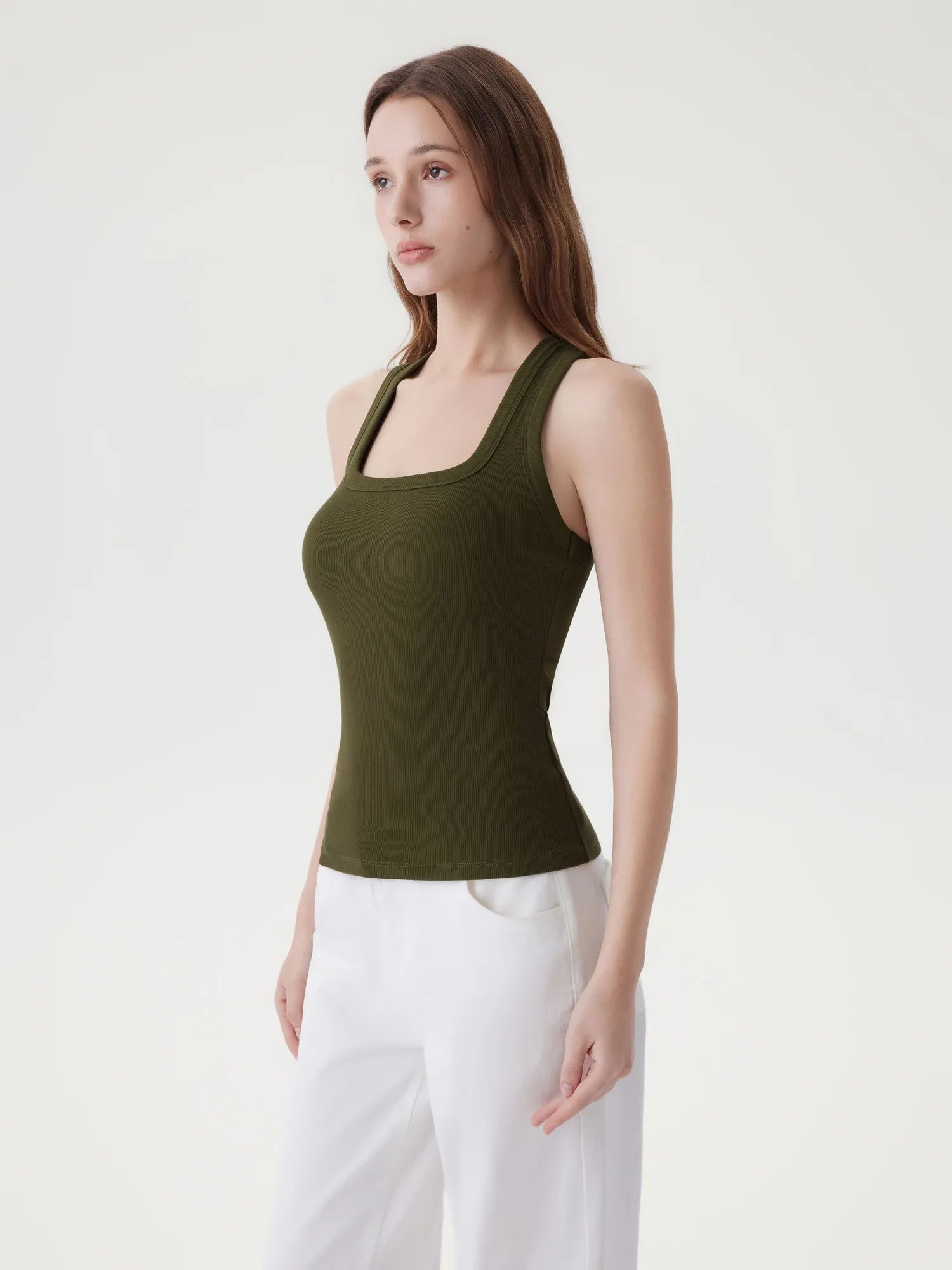 Cotton Ribbed Square Neck Tank Tops-SUUKSESS-SUUKSESS