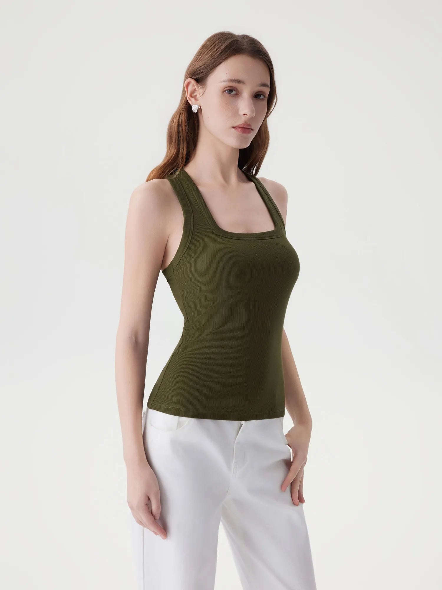 Cotton Ribbed Square Neck Tank Tops-SUUKSESS-SUUKSESS
