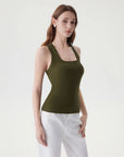 Cotton Ribbed Square Neck Tank Tops-SUUKSESS-SUUKSESS