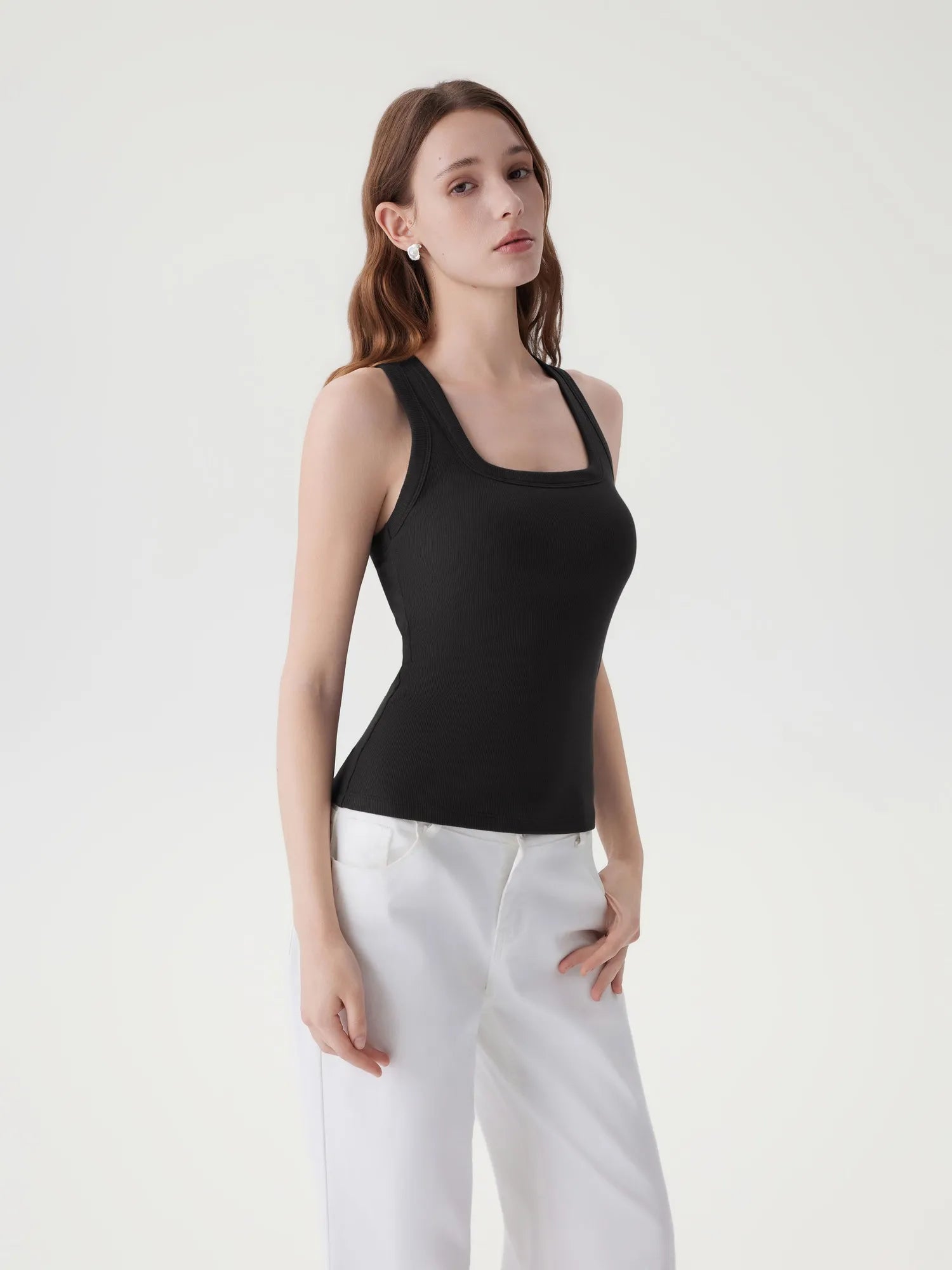 Cotton Ribbed Square Neck Tank Tops-SUUKSESS-SUUKSESS