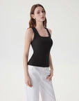 Cotton Ribbed Square Neck Tank Tops-SUUKSESS-SUUKSESS