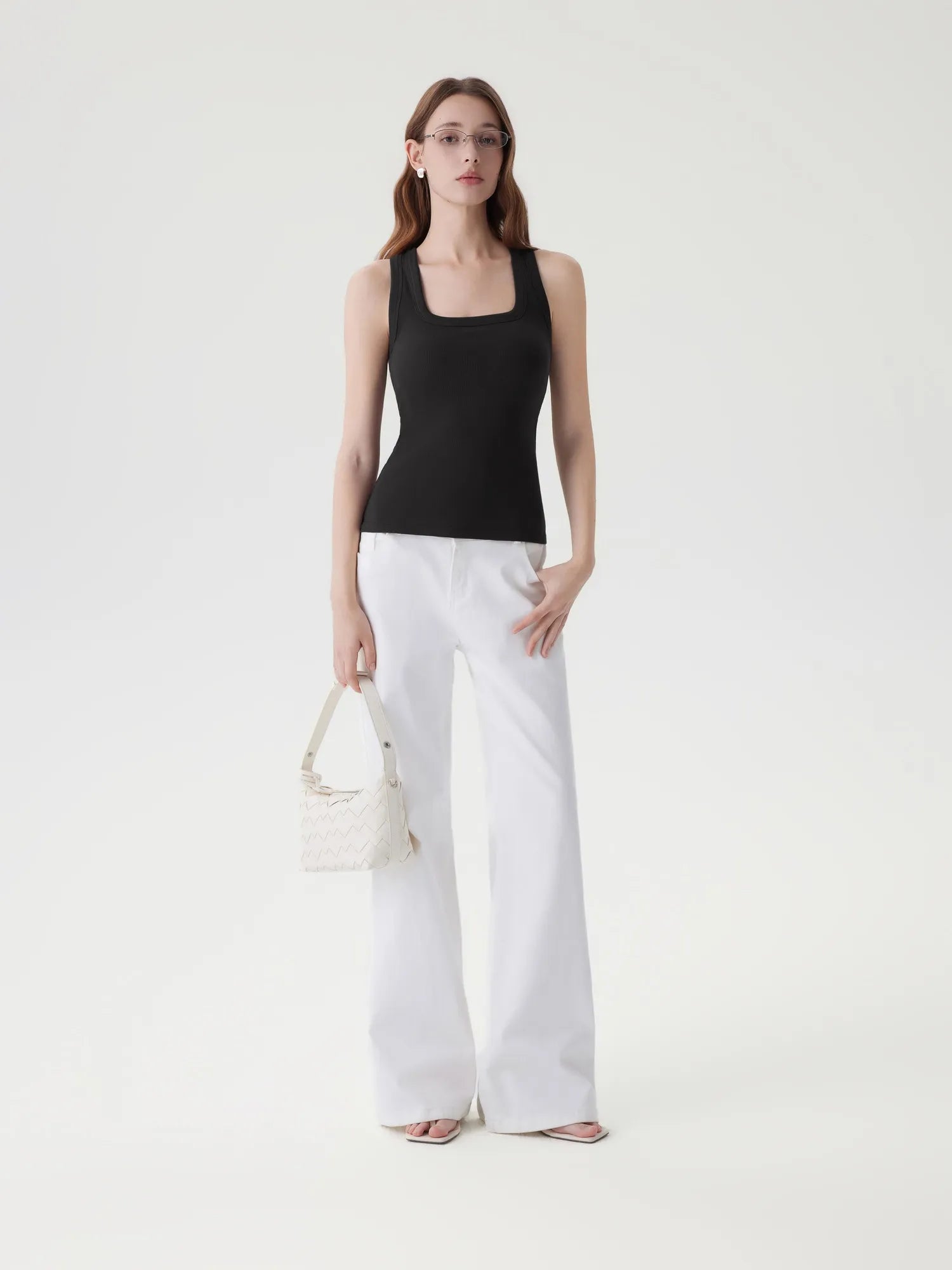 Cotton Ribbed Square Neck Tank Tops-SUUKSESS-SUUKSESS