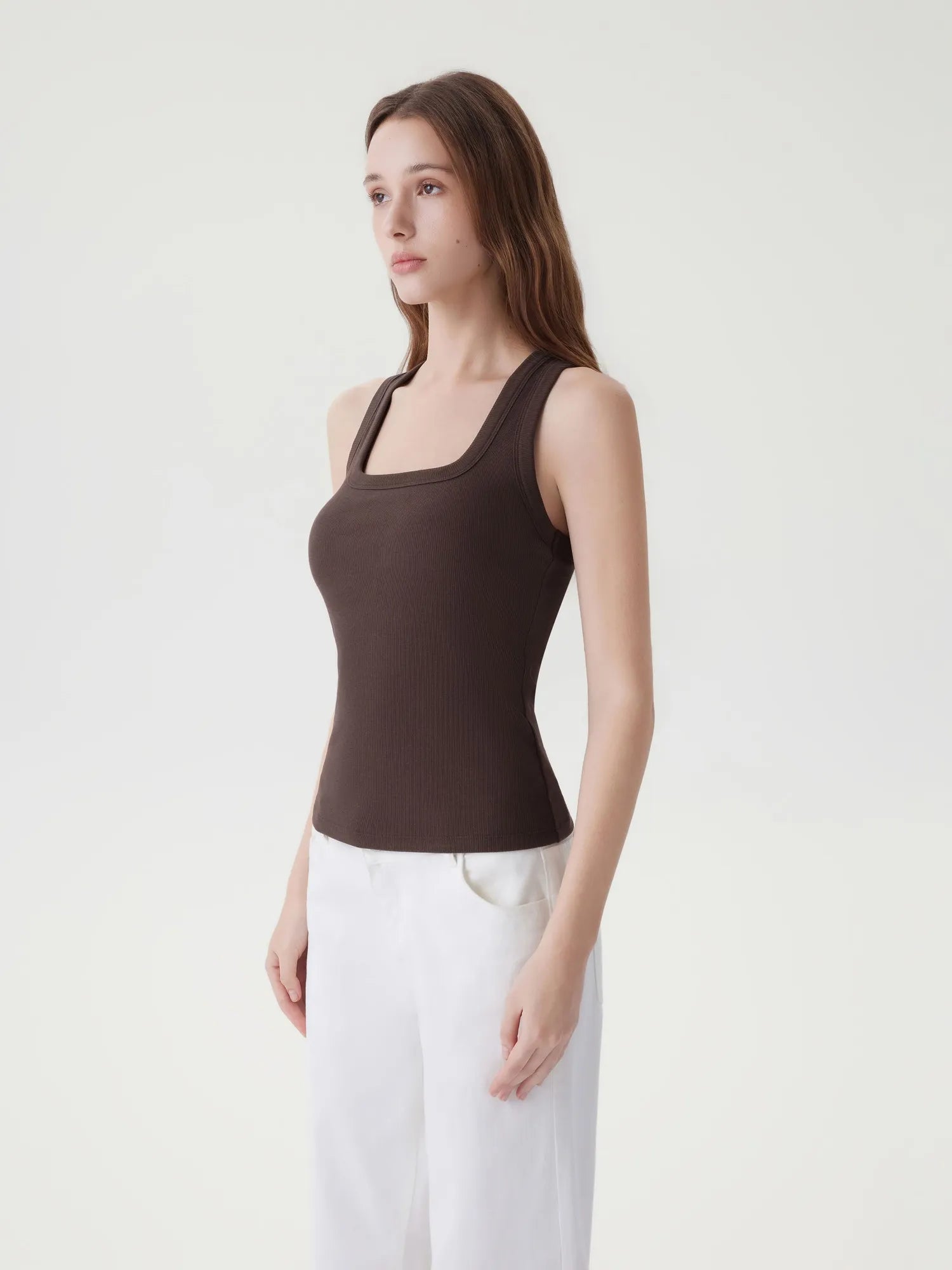 Cotton Ribbed Square Neck Tank Tops-SUUKSESS-SUUKSESS