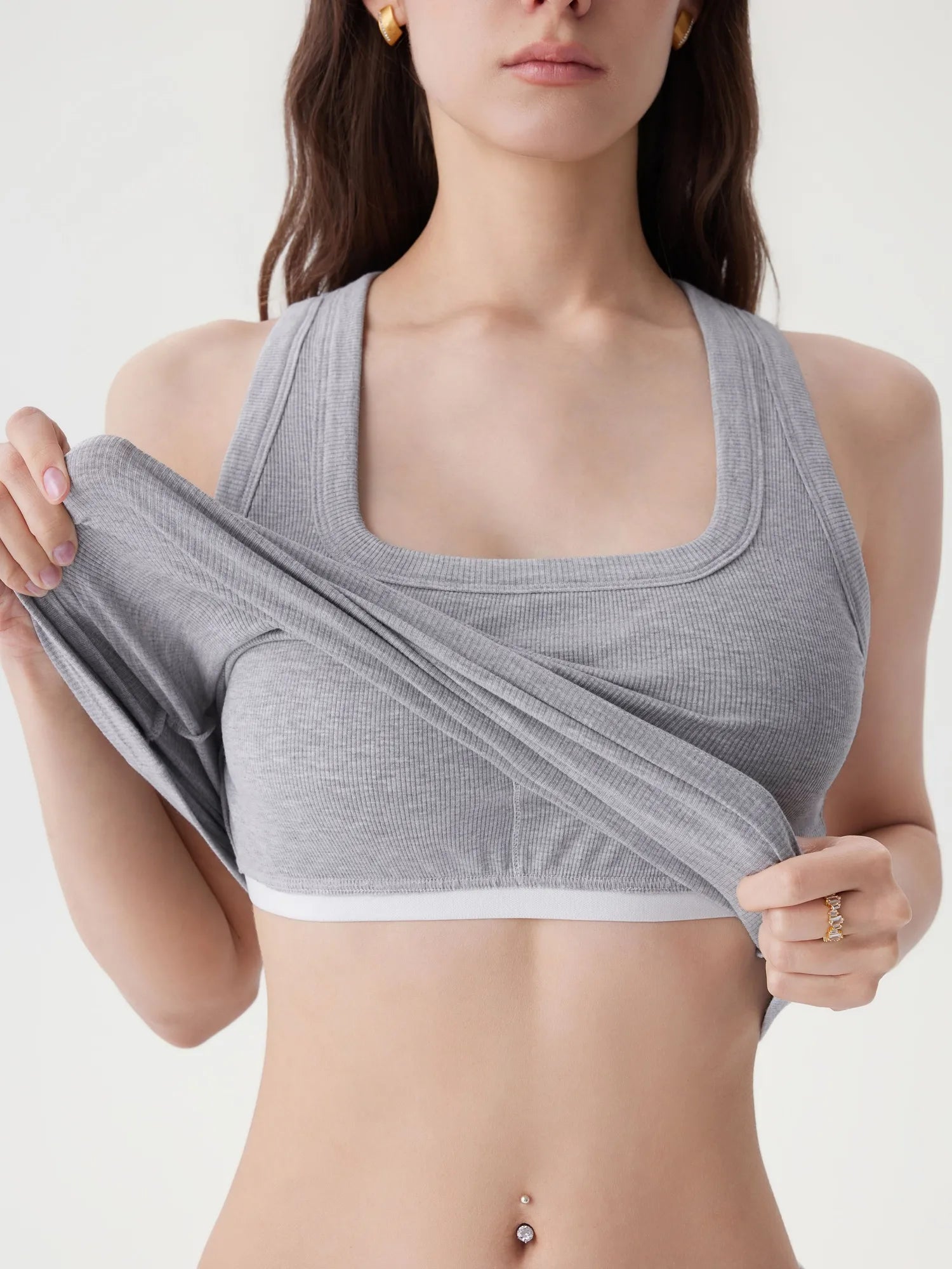 Cotton Ribbed Square Neck Tank Tops-SUUKSESS-SUUKSESS