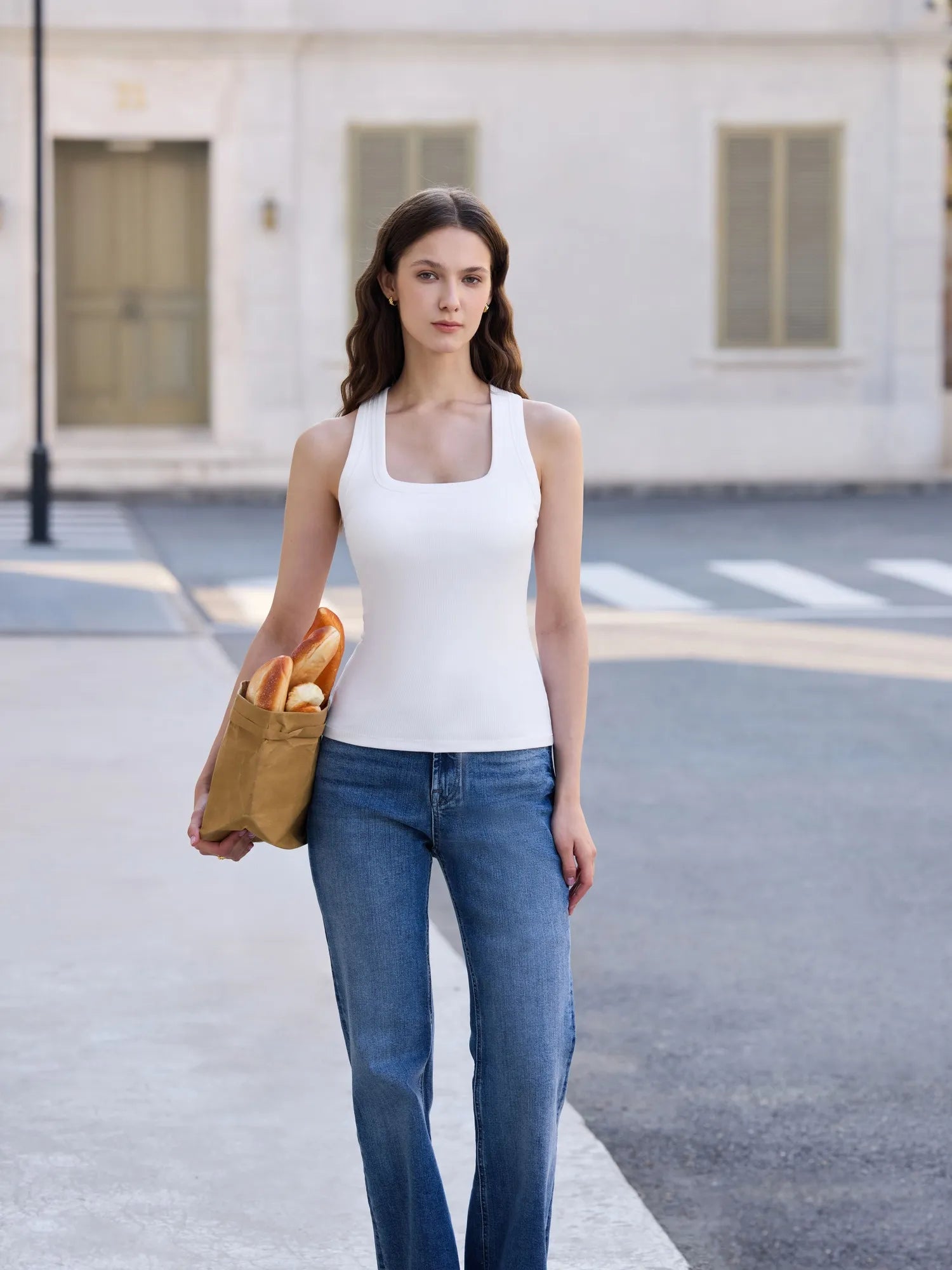 Cotton Ribbed Square Neck Tank Tops-SUUKSESS-SUUKSESS