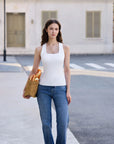 Cotton Ribbed Square Neck Tank Tops-SUUKSESS-SUUKSESS