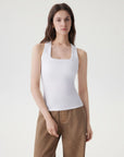 Cotton Ribbed Square Neck Tank Tops-SUUKSESS-White-XS-SUUKSESS
