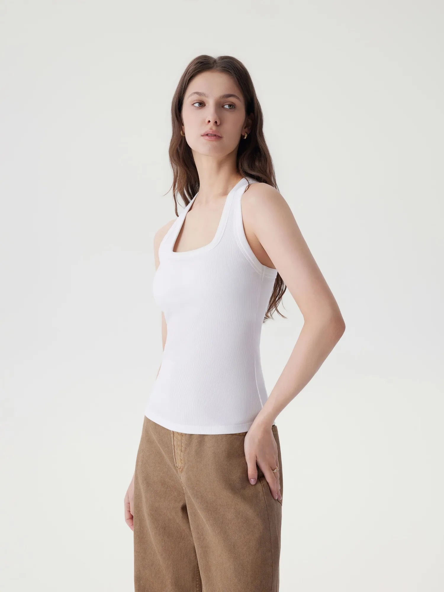 Cotton Ribbed Square Neck Tank Tops-SUUKSESS-SUUKSESS