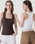 Cotton Ribbed Square Neck Tank Tops-SUUKSESS-SUUKSESS