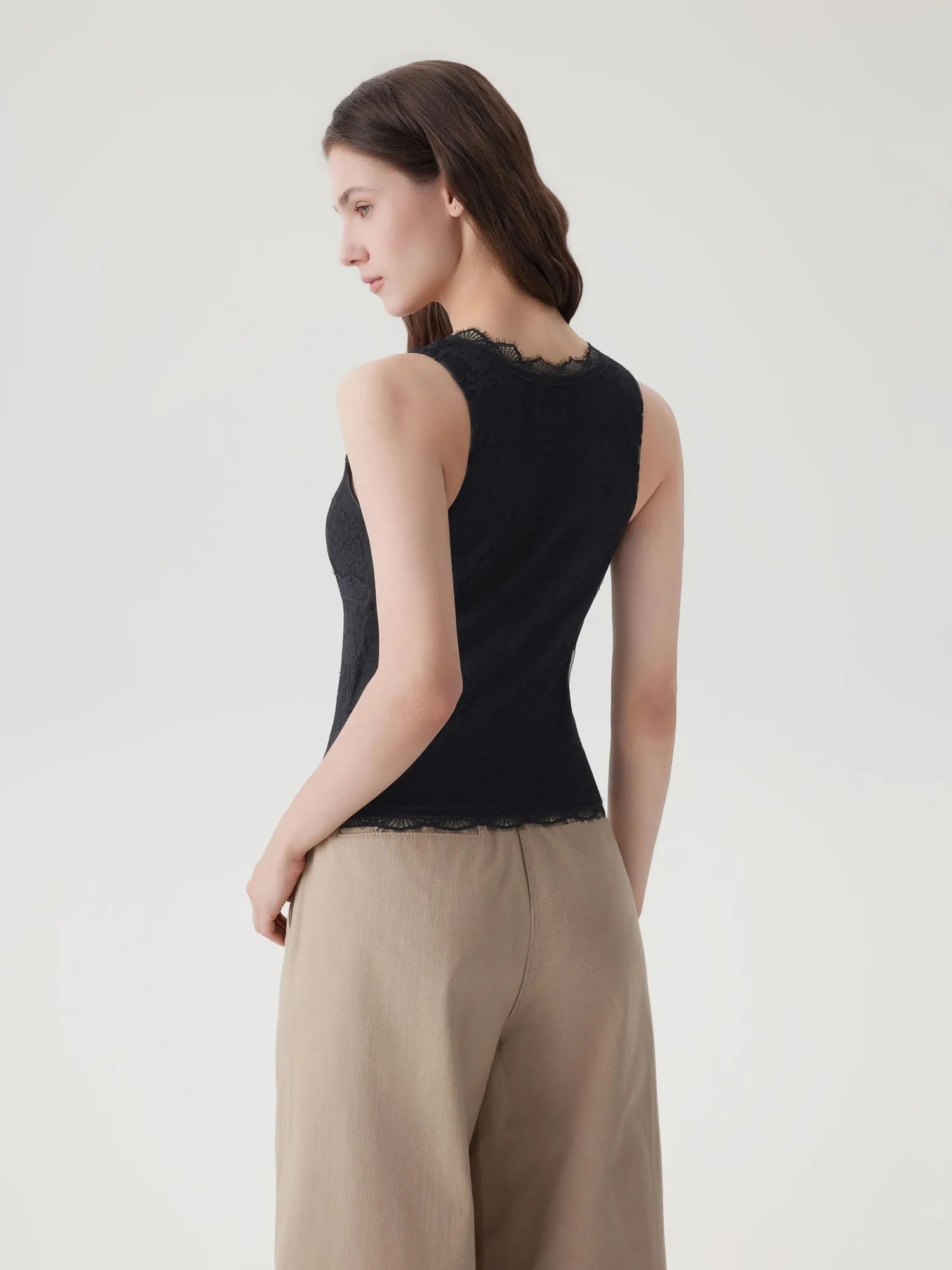 Lace Double Lined Lace V Neck Tank Top