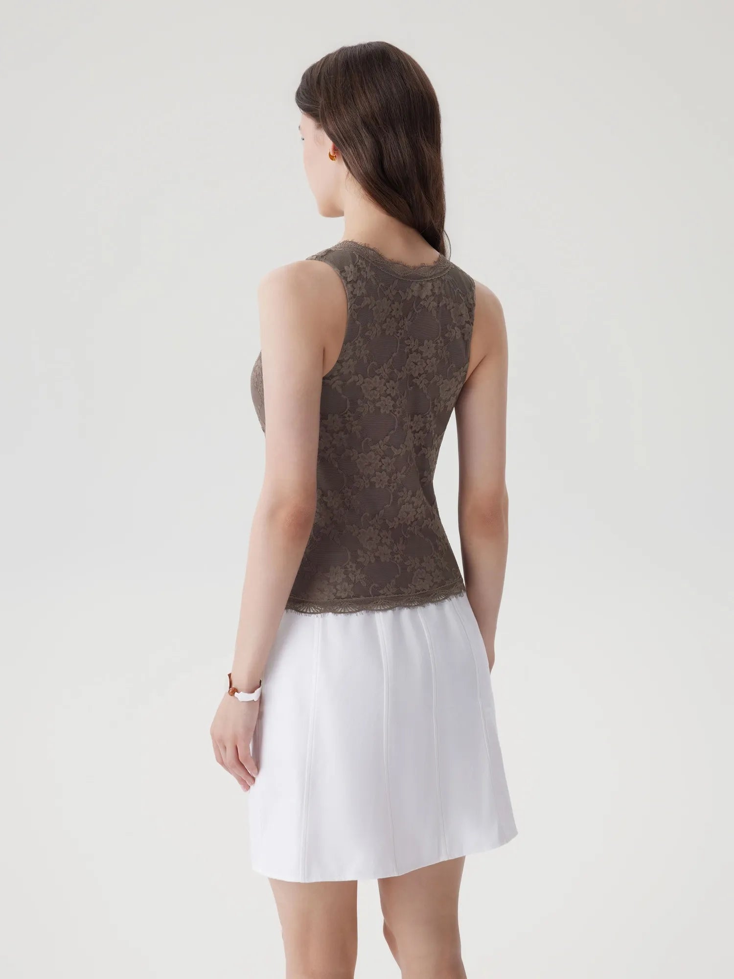 Lace Double Lined Lace V Neck Tank Top
