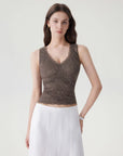 Lace Double Lined Lace V Neck Tank Top