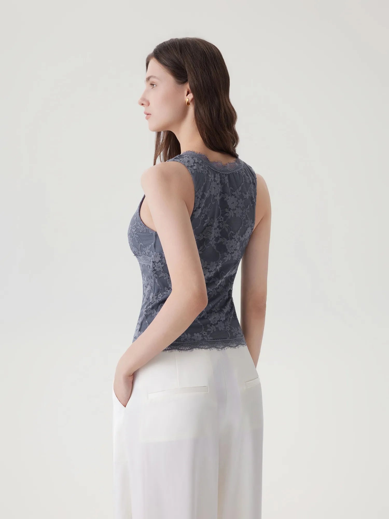 Lace Double Lined Lace V Neck Tank Top