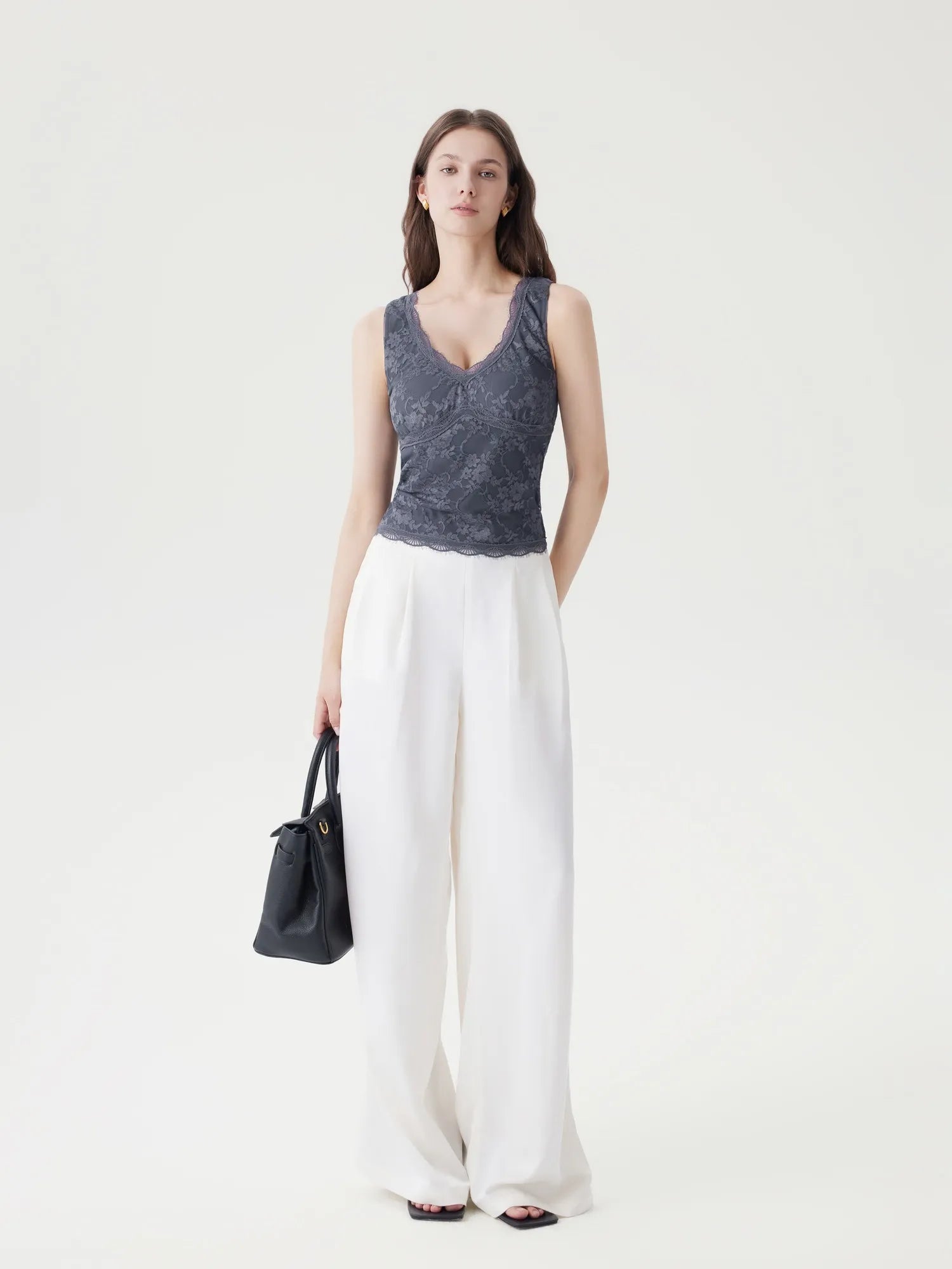 Lace Double Lined Lace V Neck Tank Top