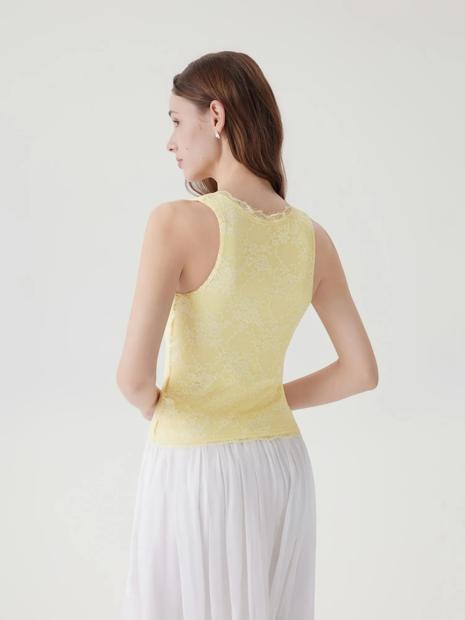 Lace Double Lined Lace V Neck Tank Top