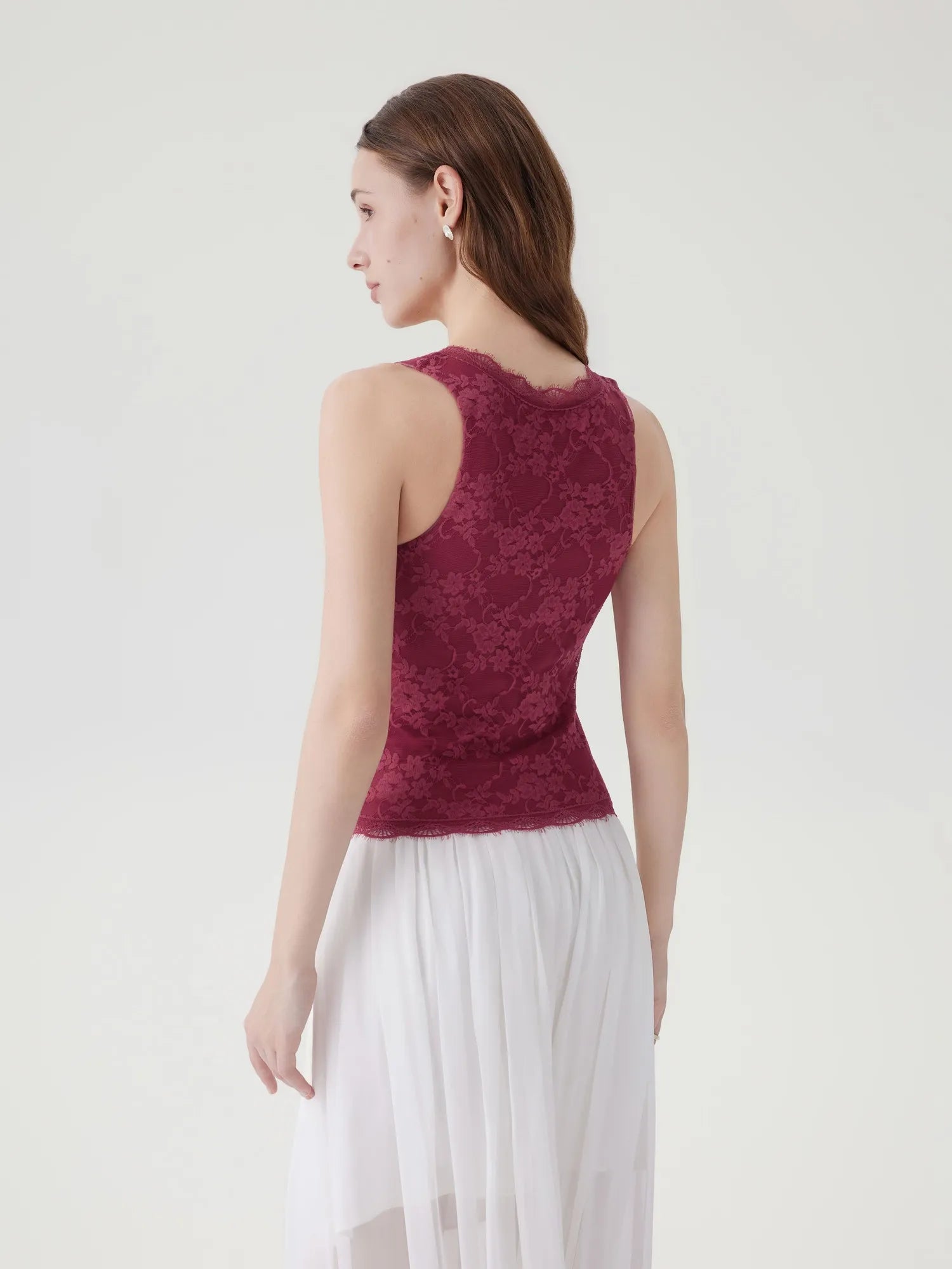 Lace Double Lined Lace V Neck Tank Top