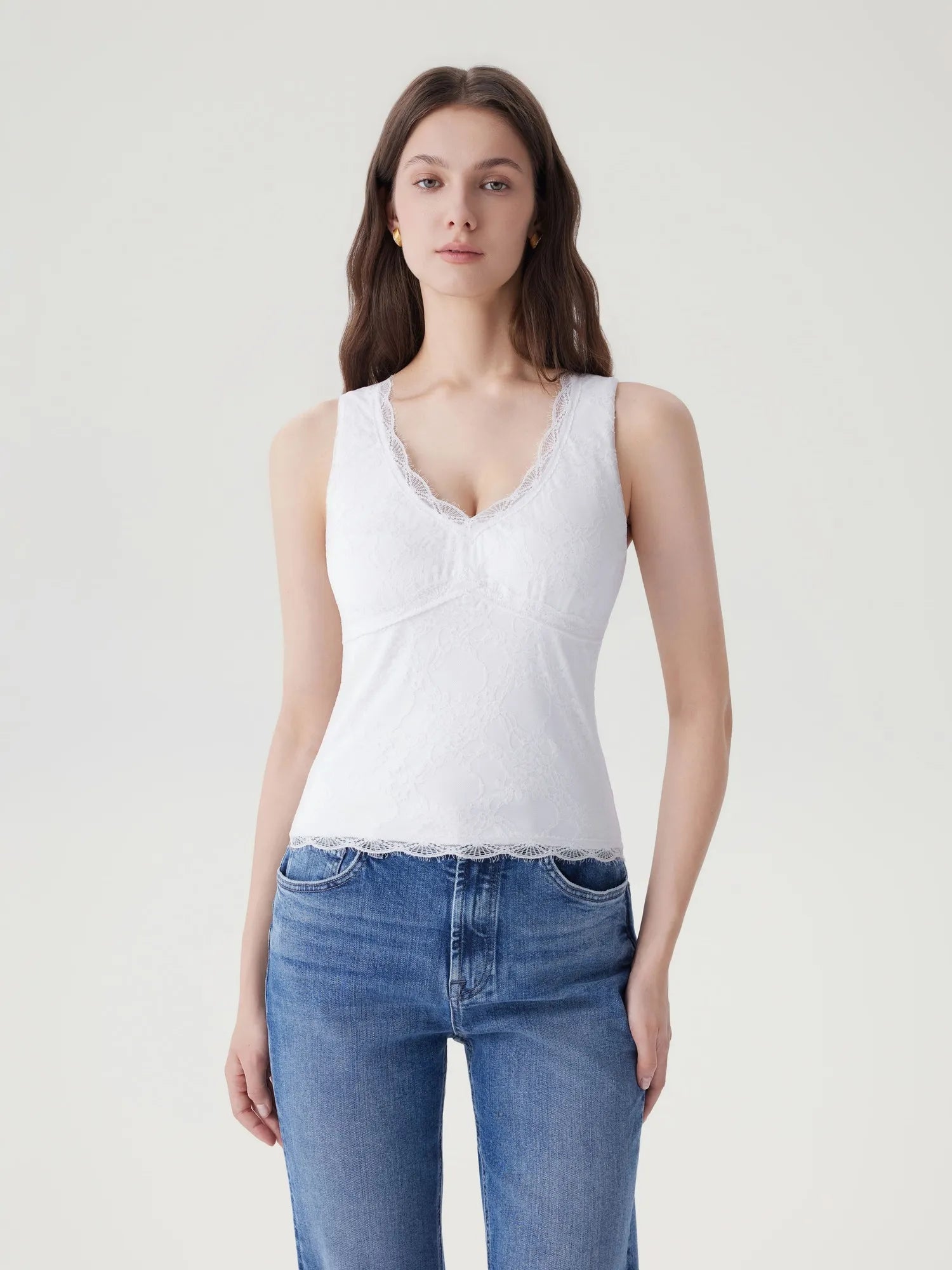 Lace Double Lined Lace V Neck Tank Top