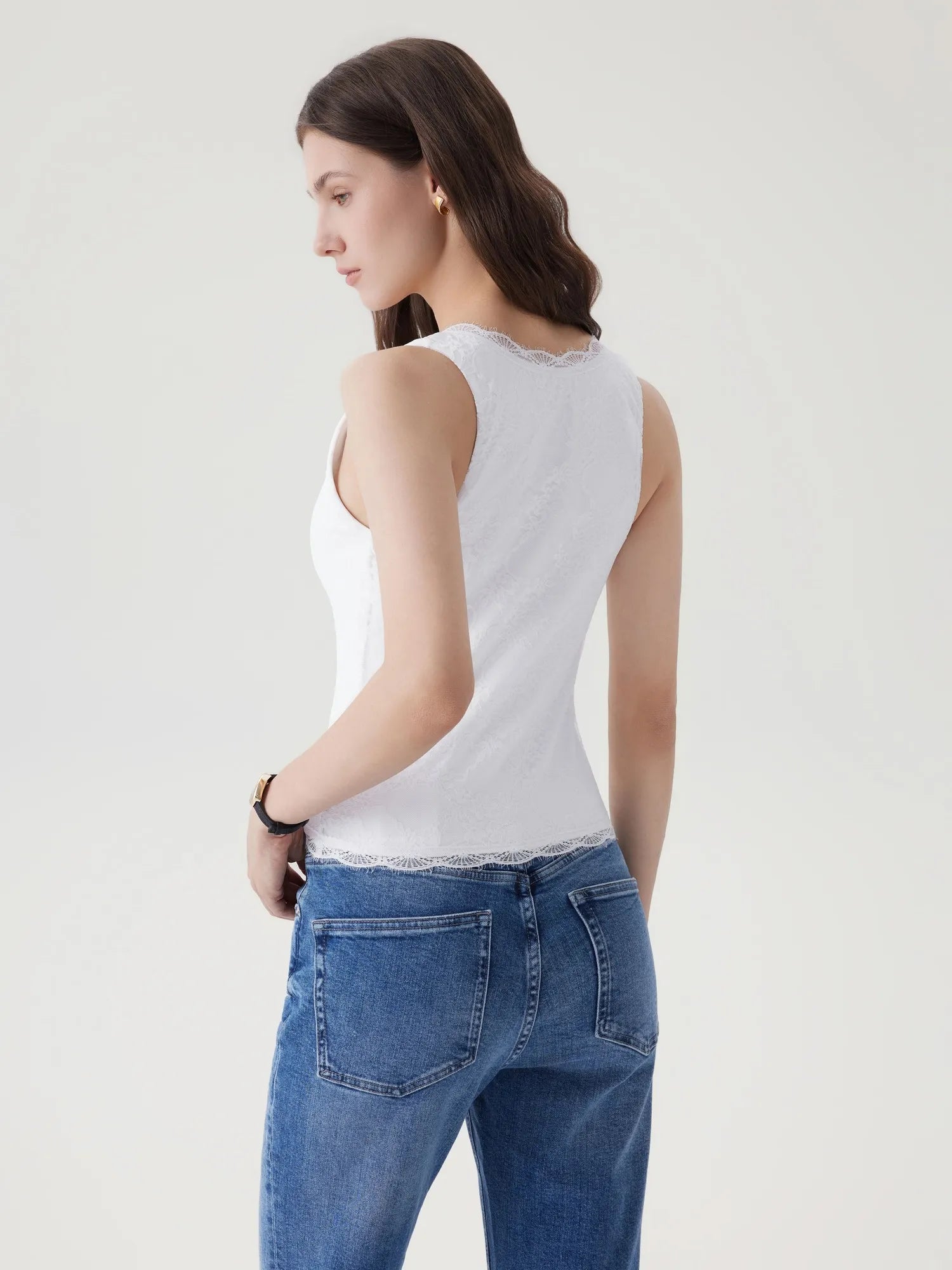 Lace Double Lined Lace V Neck Tank Top