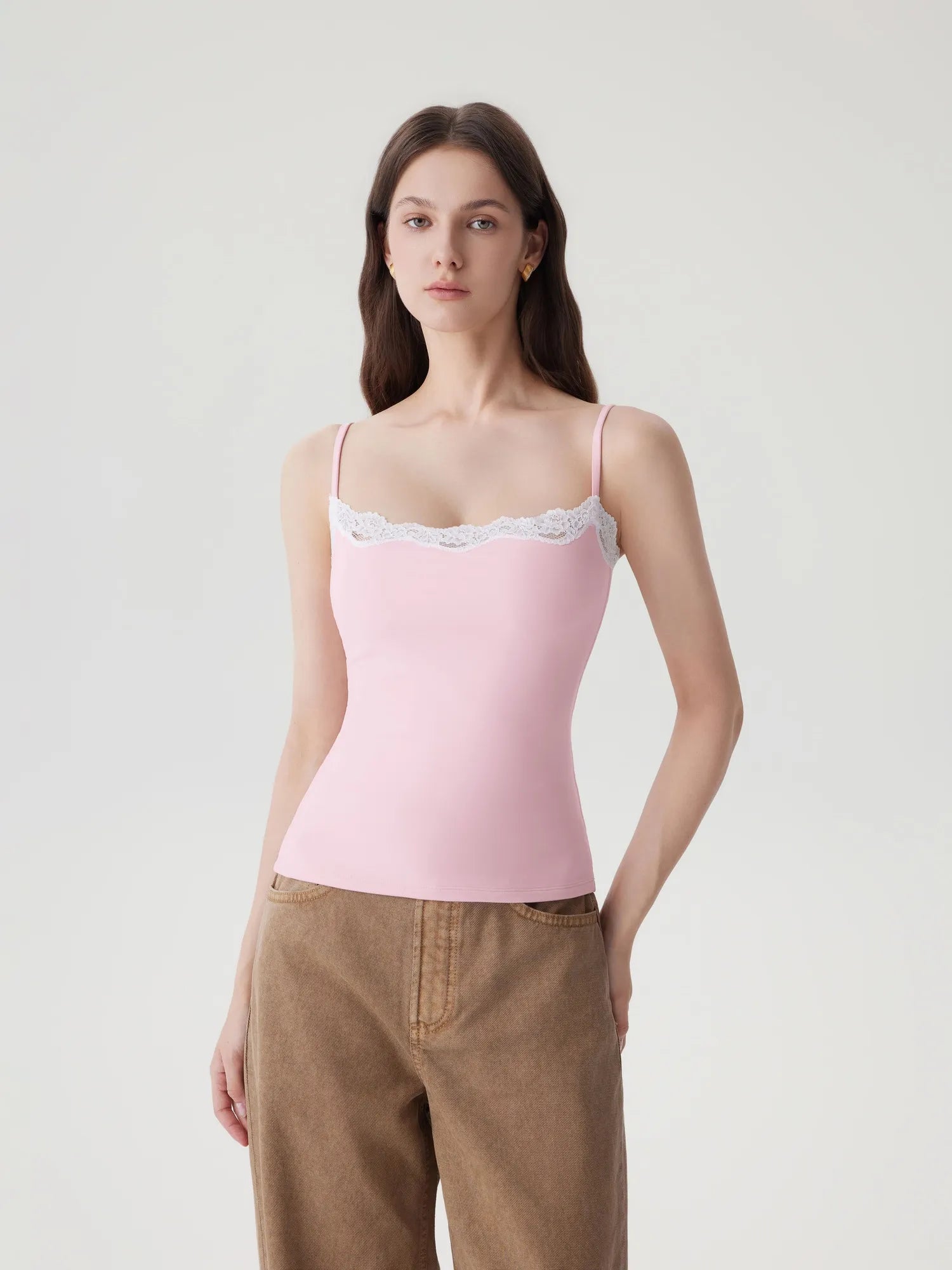 Double Lined Lace Cami Tank Top-SUUKSESS-Pink-XS-SUUKSESS