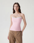 Double Lined Lace Cami Tank Top-SUUKSESS-Pink-XS-SUUKSESS