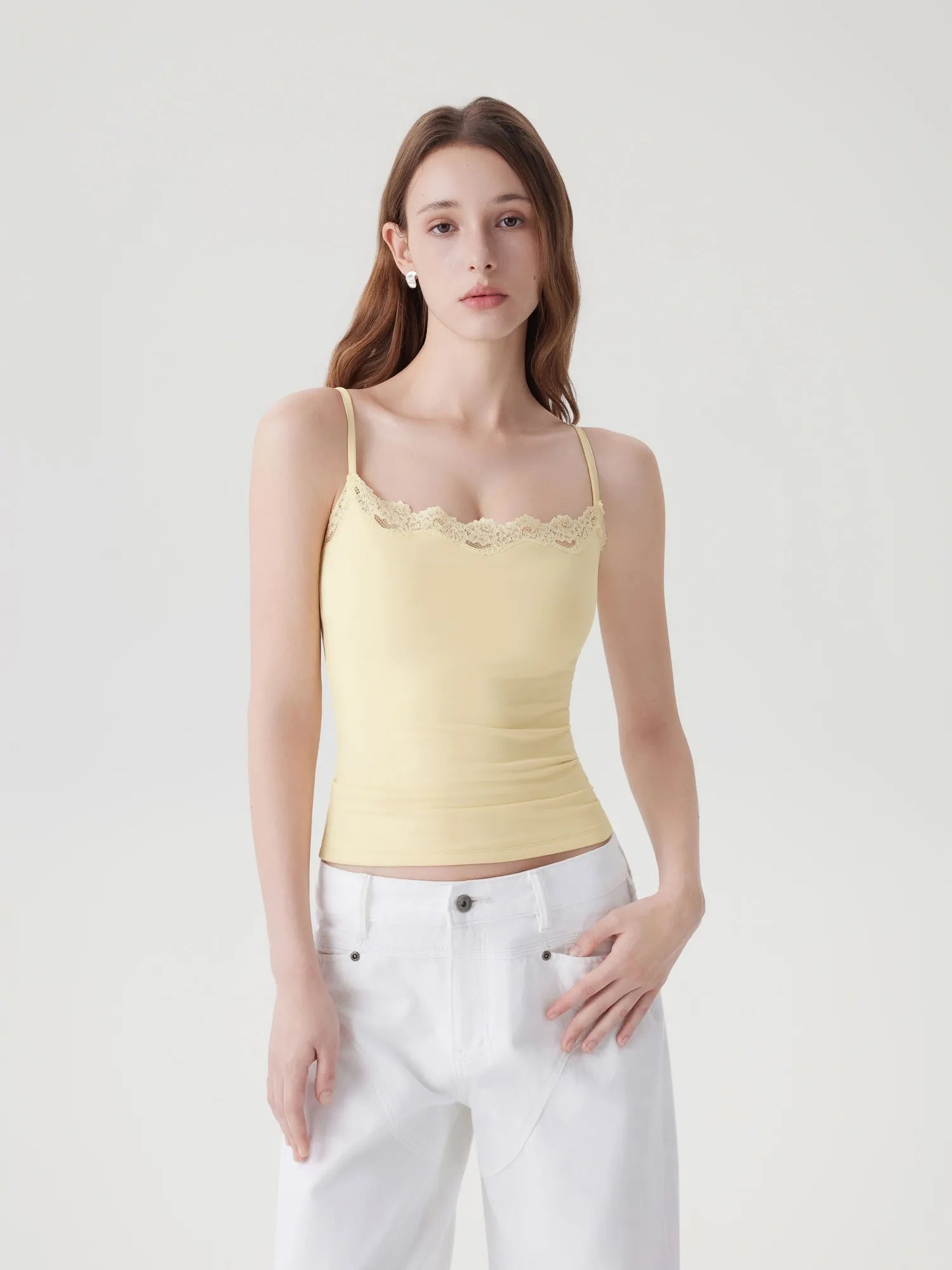 Double Lined Lace Cami Tank Top-SUUKSESS-Yellow-XS-SUUKSESS