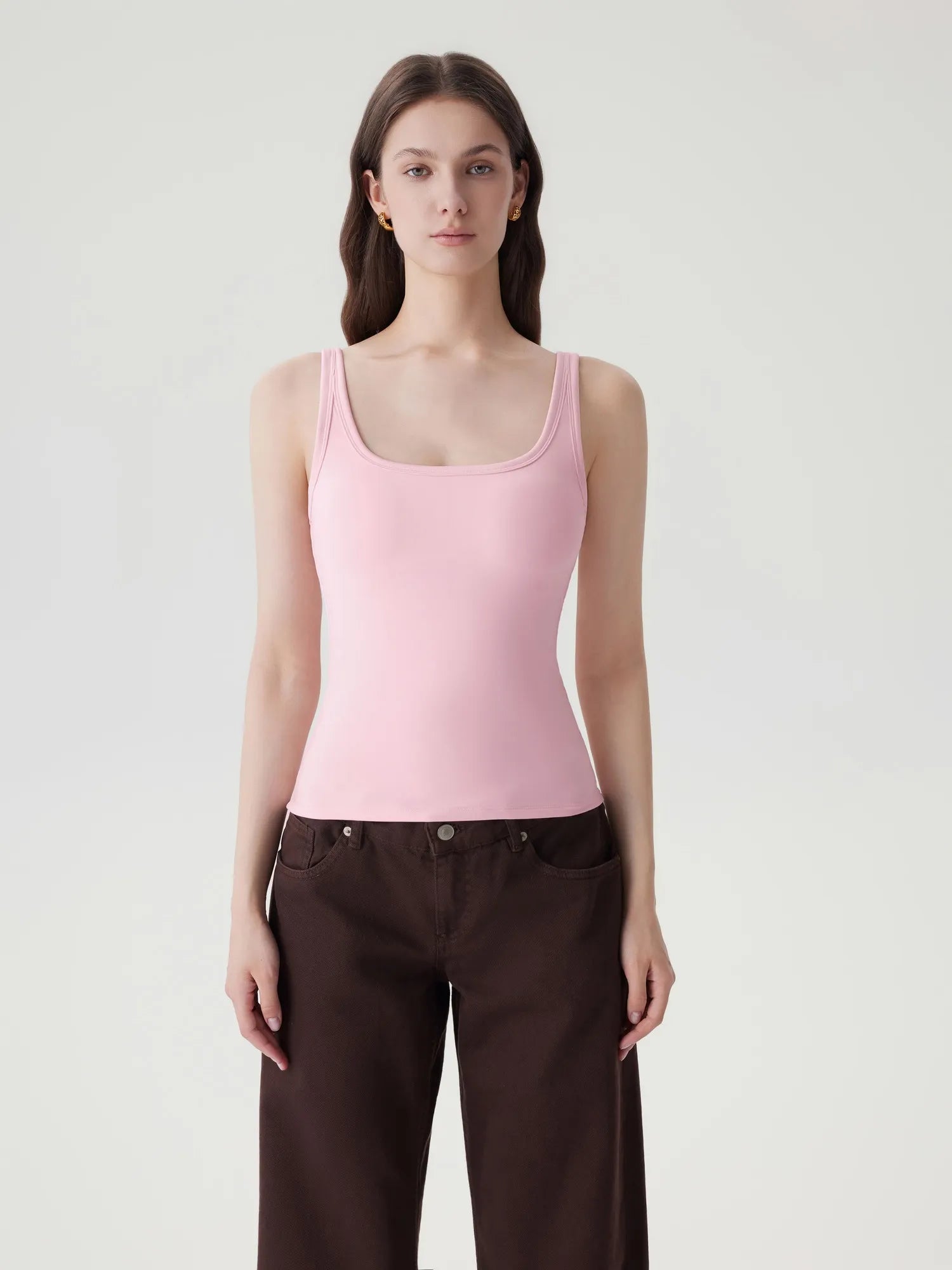Scoop Neck Double Lined Tank Tops-SUUKSESS-Pink-XS-SUUKSESS