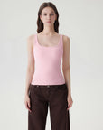 Scoop Neck Double Lined Tank Tops-SUUKSESS-Pink-XS-SUUKSESS