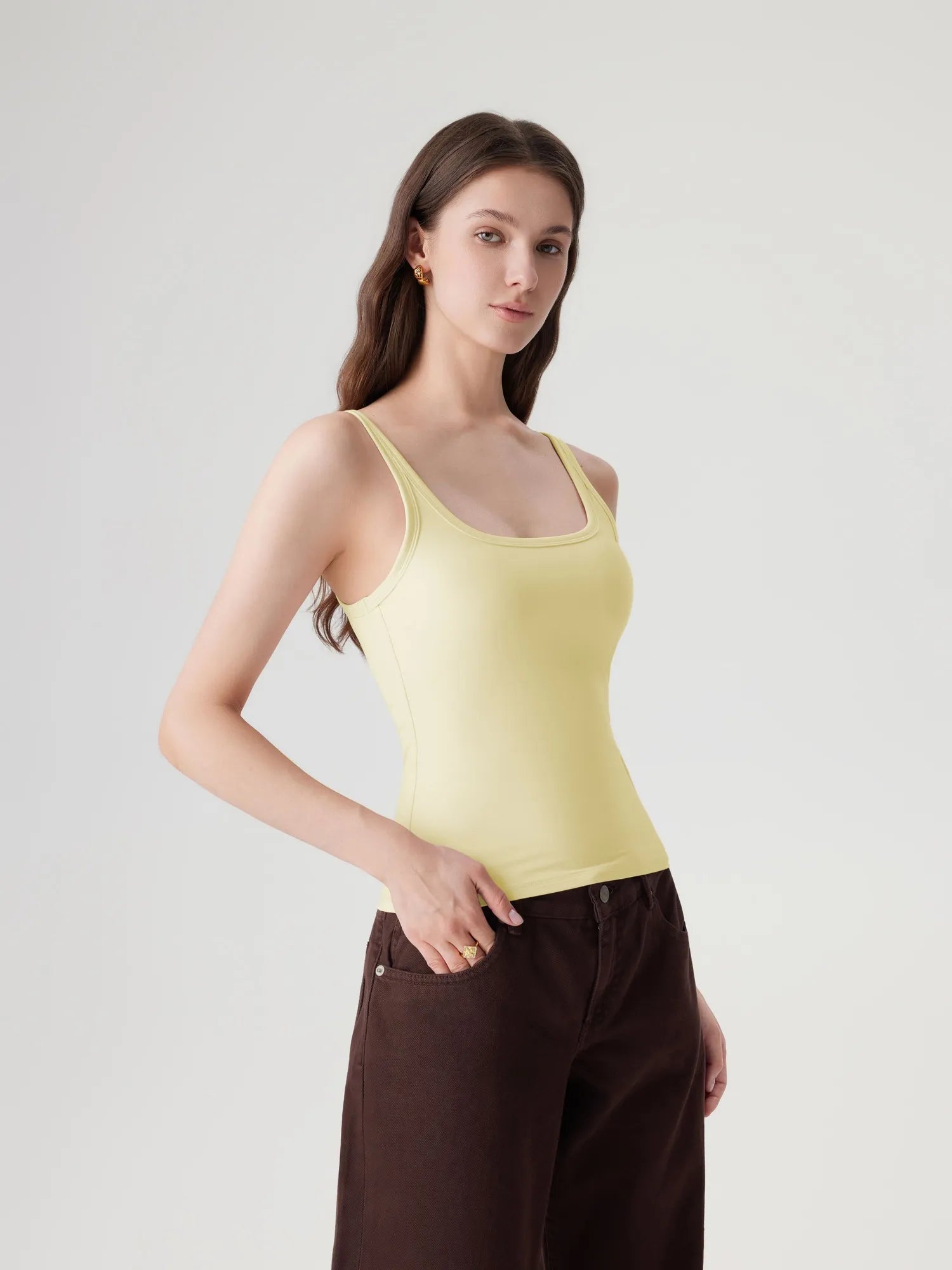 Scoop Neck Double Lined Tank Tops-SUUKSESS-Yellow-XS-SUUKSESS