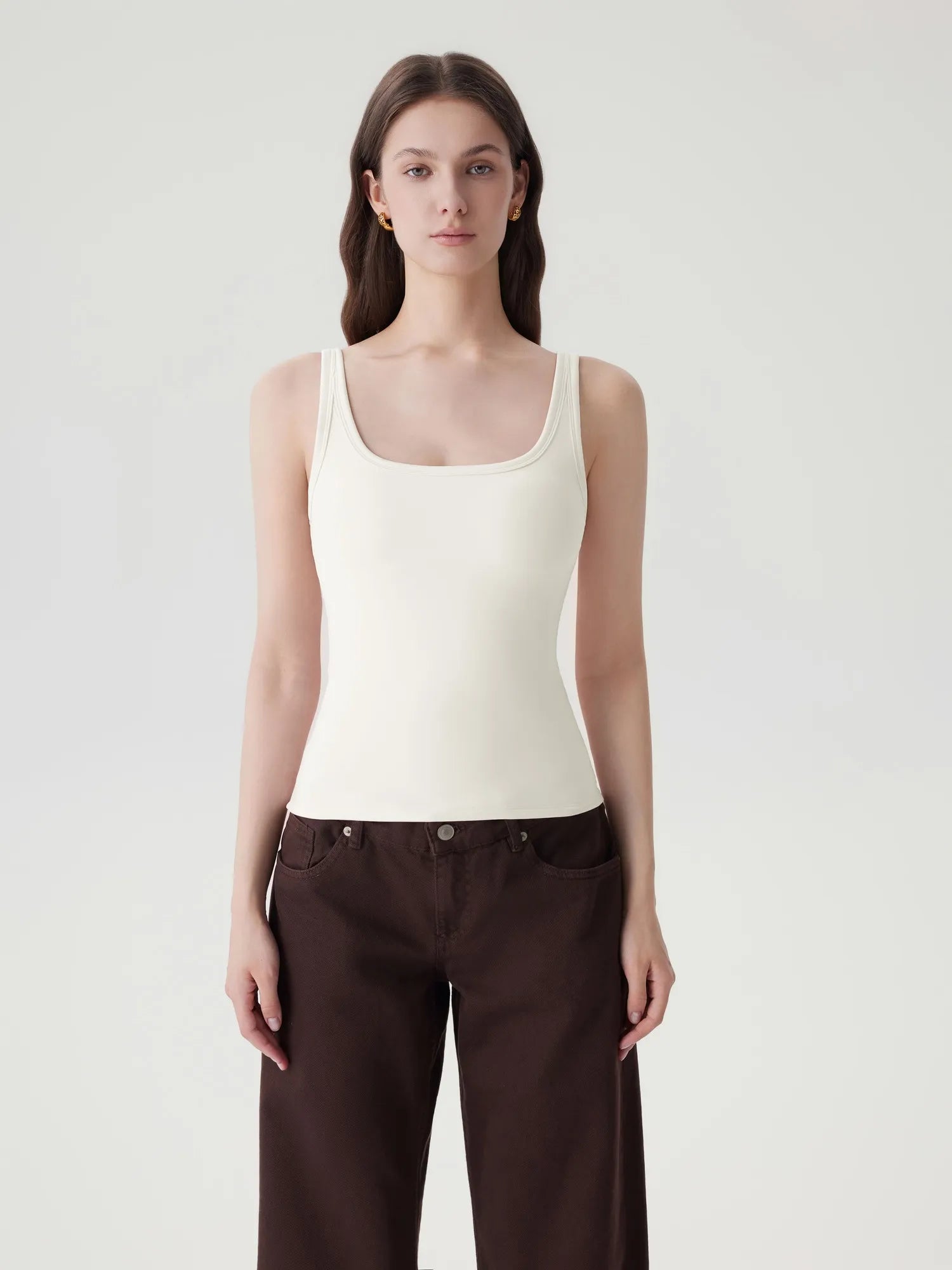 Scoop Neck Double Lined Tank Tops-SUUKSESS-White-XS-SUUKSESS