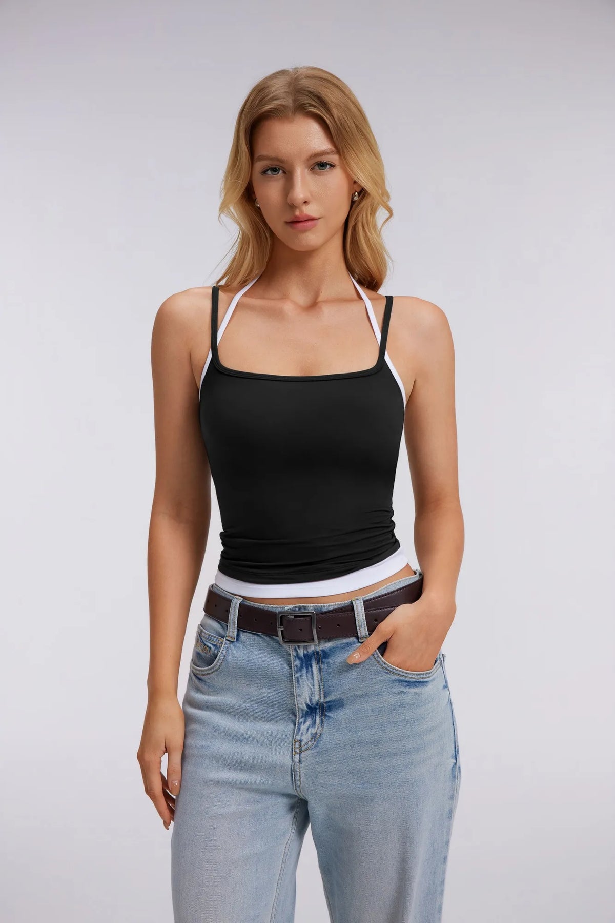 Double Layer Halter Neck Tank Top