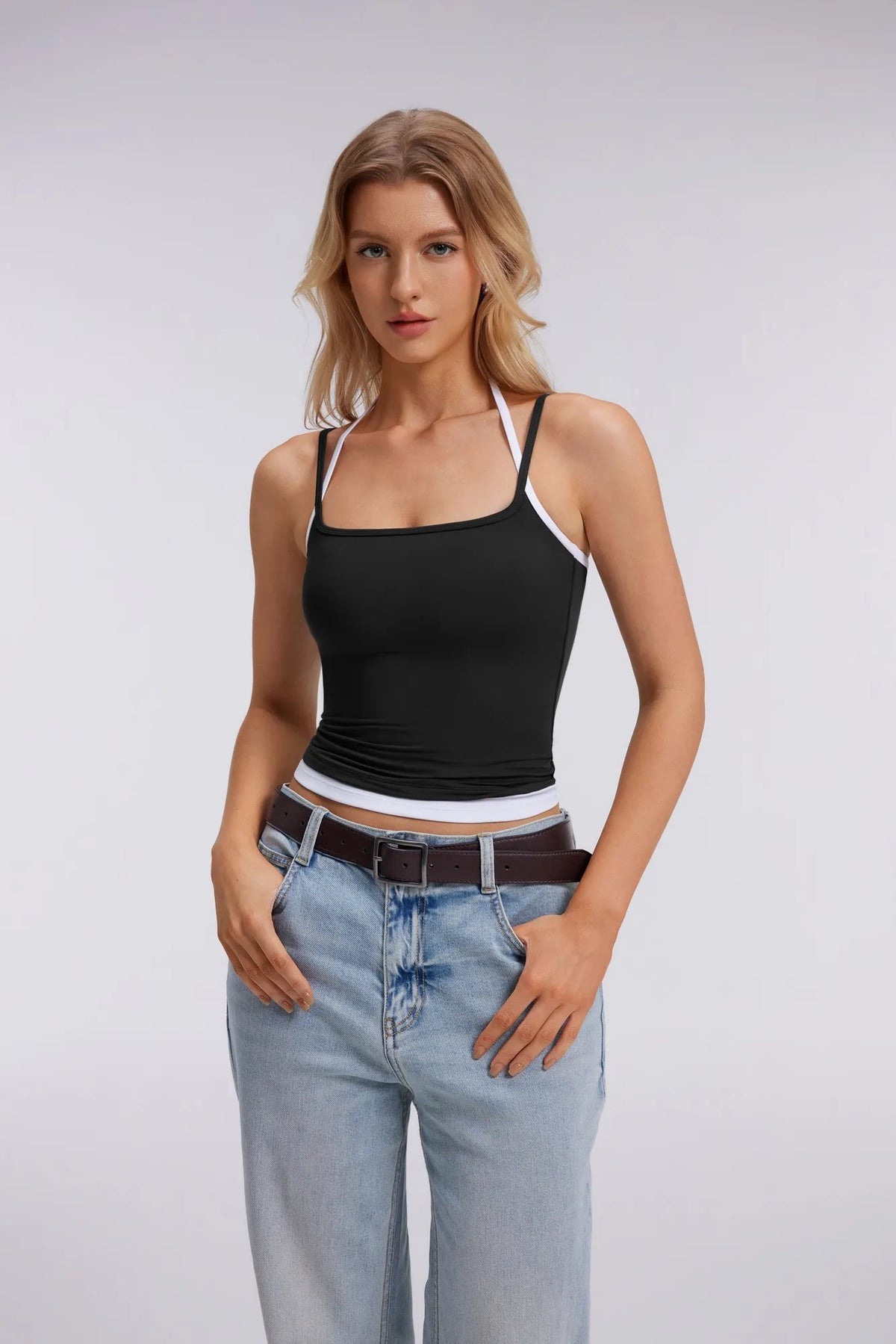 Double Layer Halter Neck Tank Top