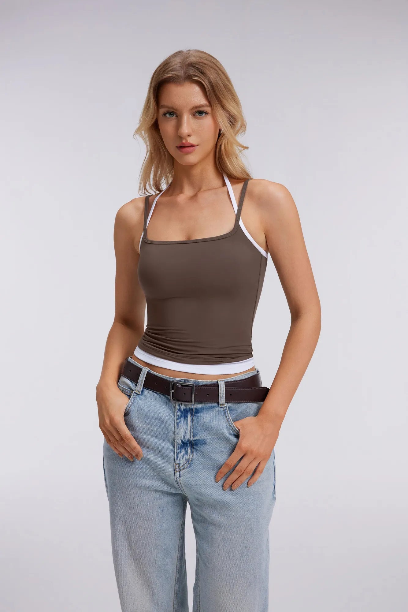 Double Layer Halter Neck Tank Top