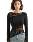 Mesh Lace Crew Neck Shirt - Long Sleeve-Clothing-SUUKSESS-XS-Black-SUUKSESS