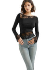 Mesh Lace Crew Neck Shirt - Long Sleeve-Clothing-SUUKSESS-SUUKSESS