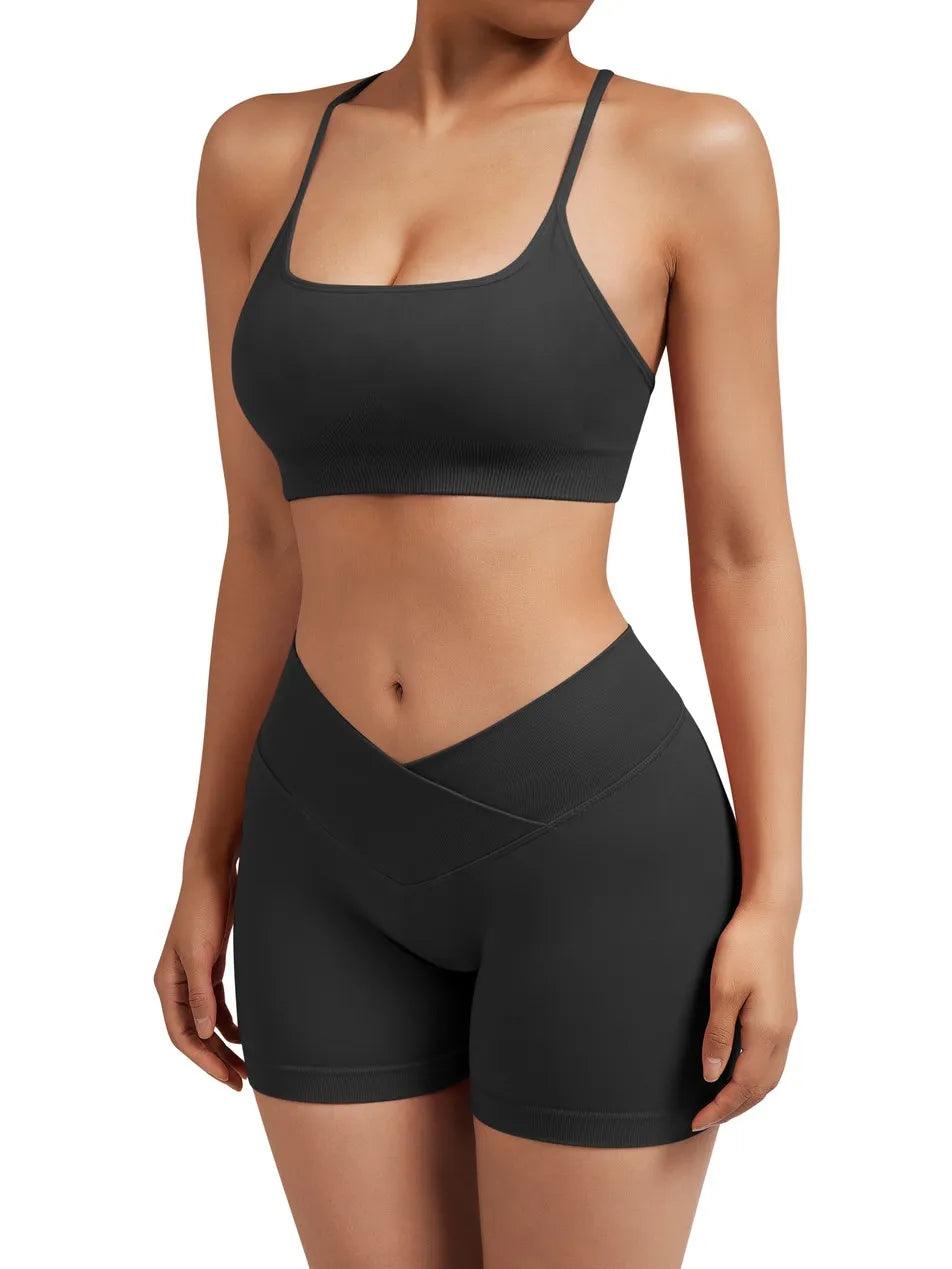 Comprar SUUKSESS Women Seamless Workout Sets Strappy Sports Bra High Waist  Booty Shorts Outfits en USA desde Costa Rica