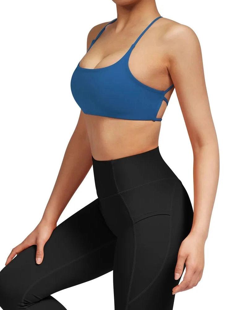 SUUKSESS Women 2 Piece Open Back Sports Bra Pack Strappy Workout Gym Yoga  Crops (Blue & Black, XS) at  Women's Clothing store