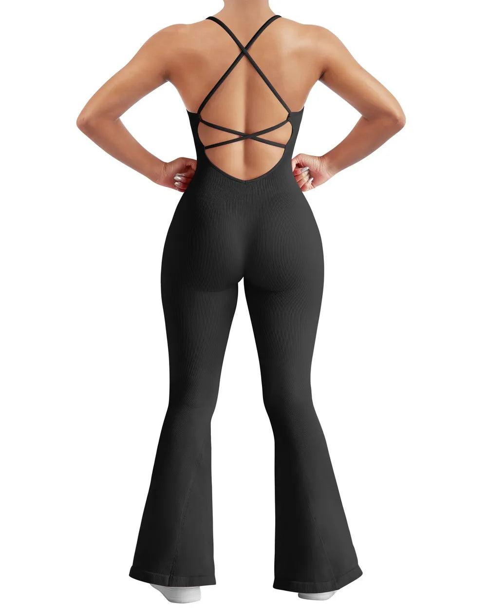 Ribbed Strappy Flare Jumpsuit