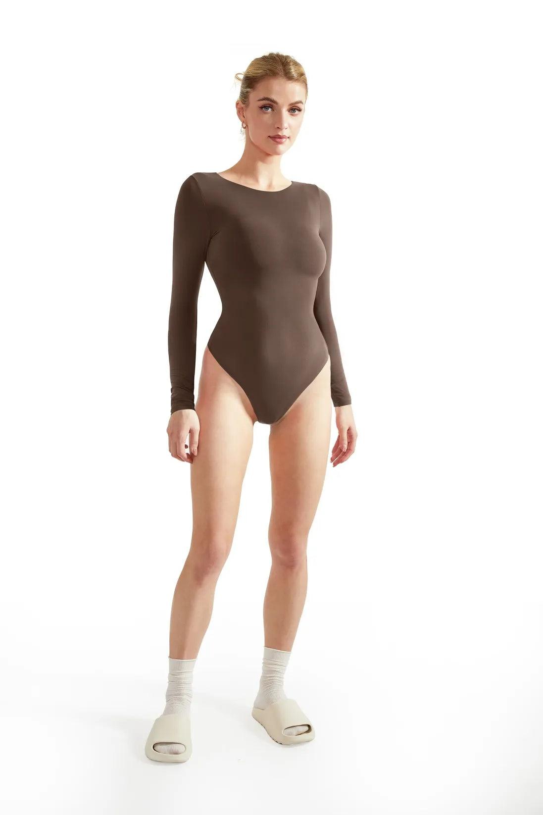 SNDYS Lounge Cyrus Bodysuit Taupe Beige Natural Long Sleeve Revolve XS NWT  $55